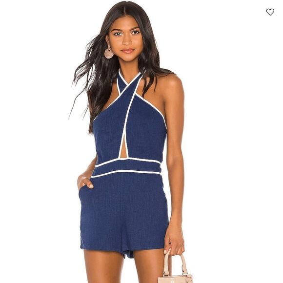 Superdown Coraline Halter Romper in Tan & Ivory Size S - Picture 1 of 4